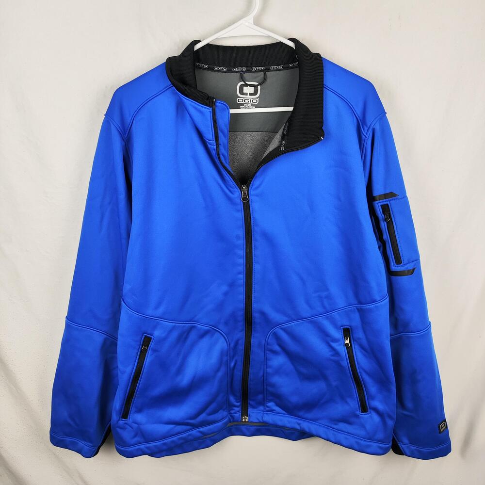 OGIO Jacket Mens 2XL Blue Softshell Full Zip Stand Collar Zip Pockets Outdoor